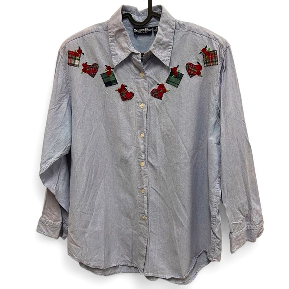Vtg Willow Bay Plus Chambray Button Down Shirt with Appliqués size 20 - Picture 1 of 7
